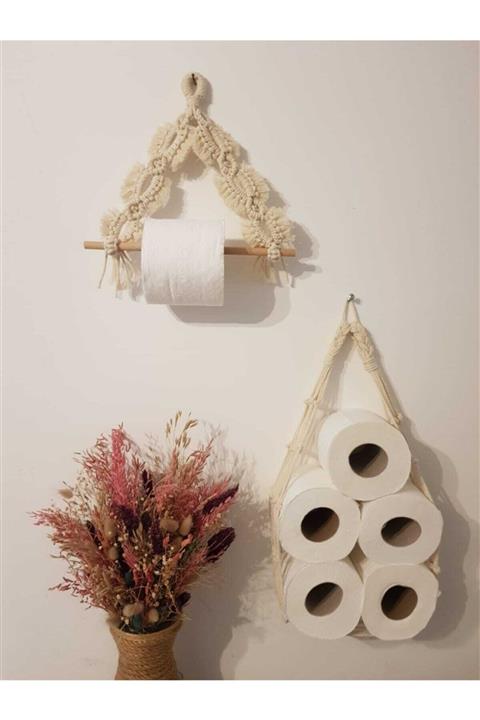 Aysha Makrome 2 li Set Tuvalet Kagıtlık Ve Rezervesi  Ev Dekoru