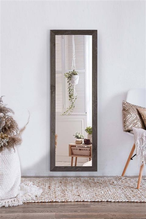 bluecape Doğal Ağaç 120x40 Cm Gri Paris Dekor Raflı El Yapımı Salon Ofis Mutfak Duvar Konsol Boy Ayna