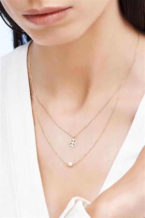 Altınbaş Altın Incili Yonca Kolye