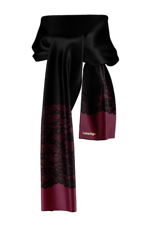 bobaringa Unisex Siyah Mor Dantel Desenli Dijital Baskı Polar Atkı