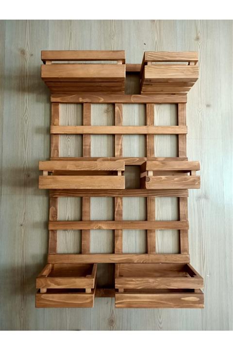 UmutHomeDesing Ahşap 6 Lı Duvar Çiçeklik Saksılık Standı