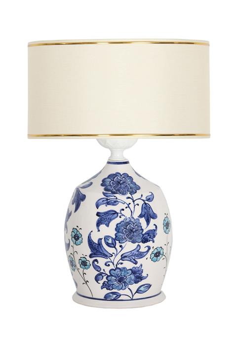 Vinner Lotus Seramik Abajur - Gold Şeritli Krem