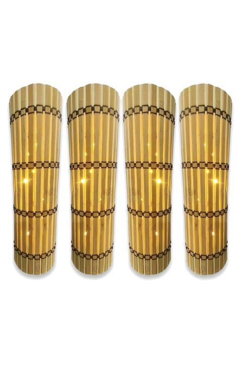 Harflamba 4'lü Ledli Dekoratif Bambu Aplik (Pilli) Gece Lambası
