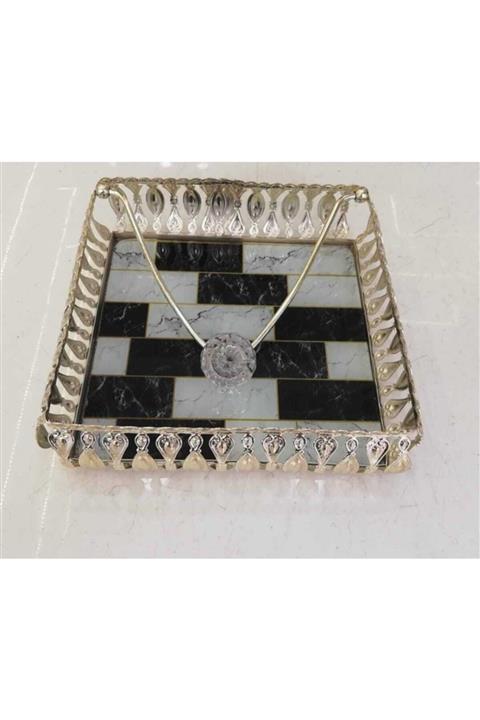 EVRA Gümüş Kararmaz Lüx Desenli Meltem Desenli Taşlı Metal Peçetelik 20 Cm