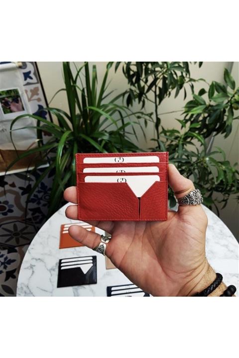 Getto Deri Unisex Kırmızı Vario Hakiki Deri Kartlık