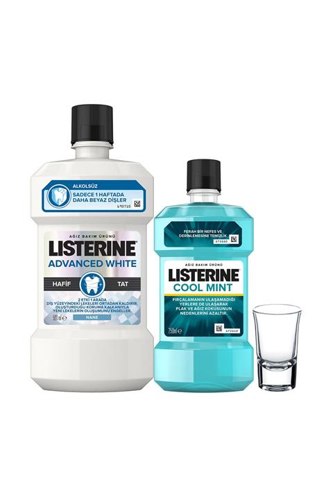 Listerine Advanced White Hafif Tat 500 Ml+ Coolmint 250 ml Ağız Bakım Suyu & Bardak