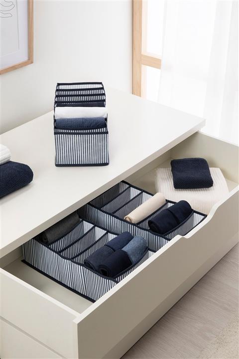 OCEAN HOME 3'lü 8 Bölmeli Lacivert Çizgili Çekmece Içi Düzenleyici