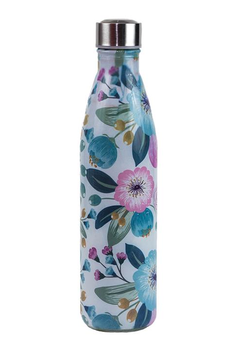 kamplumbaa Mavi Pembe Çiçekli Beyaz Cam Matara 750 Ml