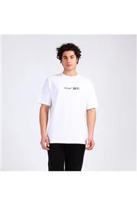 Hıgh Burn Spor Oversize Unisex Beyaz T-shirt Siyah Yazı Baskılı