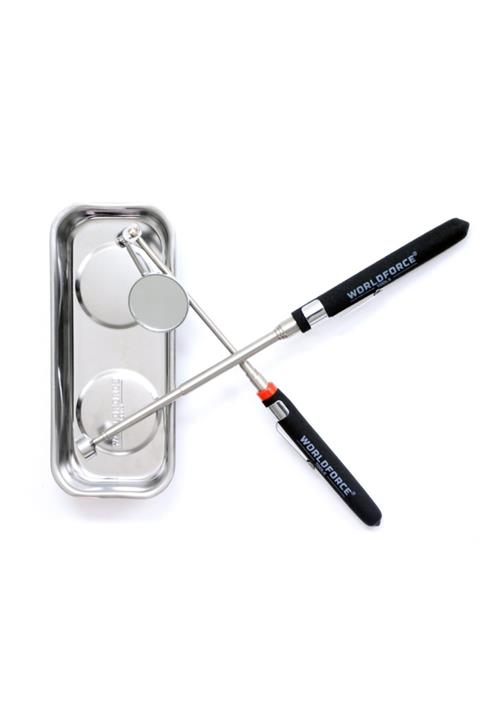 Worldforce 150x65mm Manyetik Alet Tutucu Tepsi Ve 35mm Muayene Aynası Ve Kalem Tip Mıknatıs Çubuk
