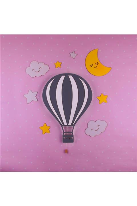 woodcas Çocuk Odası Dekoratif Gri Balon Gece Lambası Seti, Led Aydınlatma