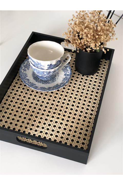 Lorien's Home Rattan Hazeran Doğal Sunumluk Tepsi - Siyah Night Serisi