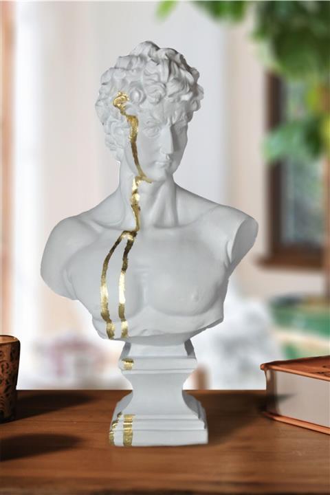 Ella's Design Studio Büyük David Büst Heykel Beyaz Gold Biblo