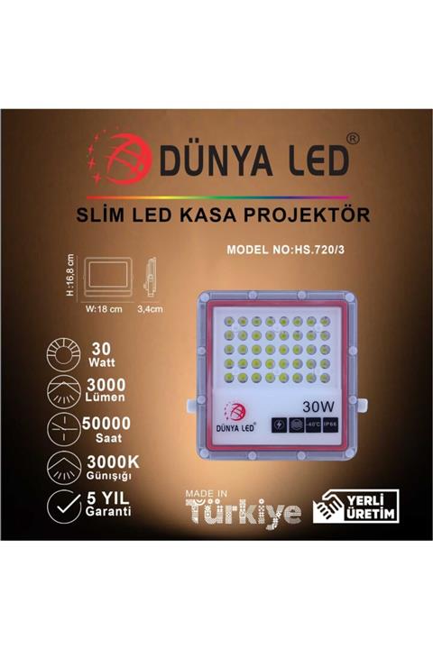 DÜNYA LED Hs.720/3 30w Smd Led Slim Projektör 3000k Günışığı