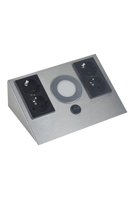 ERVA Dörtlü Tezgah Altı Siyah Priz Inox Günışığı