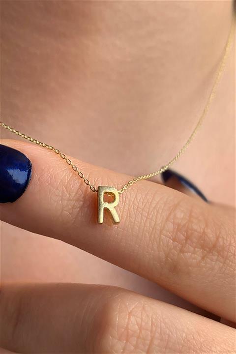 Ziu 925 Ayar Üç Boyutlu R Harfli Gümüş Kolye Uzunluk 42 Cm