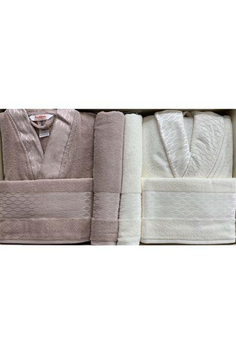 Özdilek Elissa Aile Seti Krem - Bej Bornoz Aile Seti