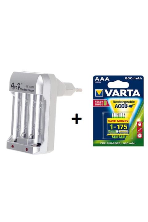 GOOD POWER Gd-809 Şarjlı Pil Şarj Cihazı + 2 Adet Varta Şarjlı 800 Mah Aaa Ince Pil