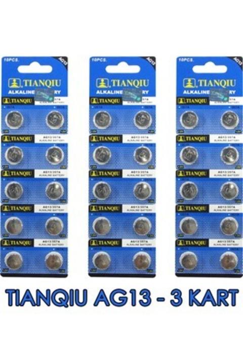 TIANQIU Saat Pili Ag-13 Lr44 A76 Toplam 3 Kart (30adet)