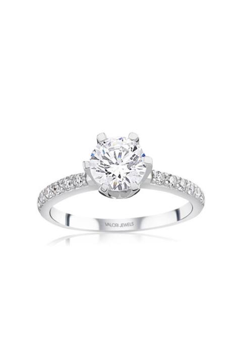 Valori Jewels Altı Tırnak, 1.25 Karat Swarovski Zirkon Taşlı, Gümüş Tektaş Yüzük