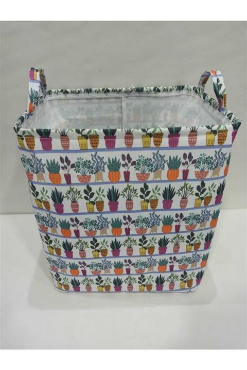 RENKLİ EV DÜNYAM Saksı Desenli Çamaşır Sepeti