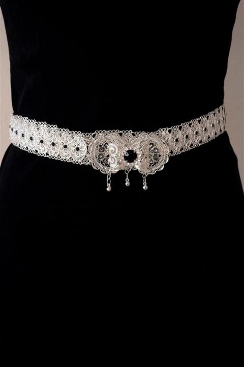 Roza Silver Siyah Taşlı Zarif Kemer