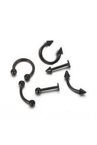 Işıl Işıl Cerrahi Çelik Piercing Siyah Renkli 6 Lı Set, Kulak, Dudak, Kaş, Kıkırdak, Tragus