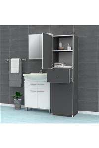 Kenzlife banyo dolabı rurik gri 180*050*40 hazır mutfak ofis dolabı kitaplık kapaklı raflı