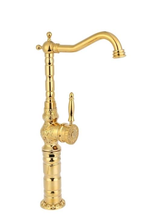 LPD Osmanlı Desenli Rustik Çanak Banyo Lavabo Bataryası Gold