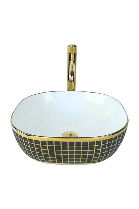 Pure Concept Square Gold & Black Çanak Lavabo
