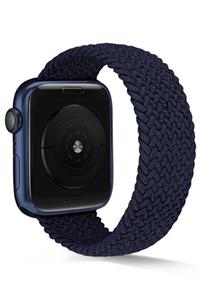 Apple Watch 1 2 3 4 5 6 Se 44 Mm Medium Beden Hasır Örgülü Kordon Lacivert Ve Popsocket