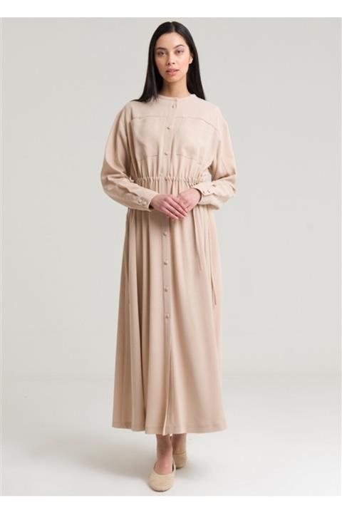 Armağan Kadın Bej Cep Detaylı Büzgülü Pardesü