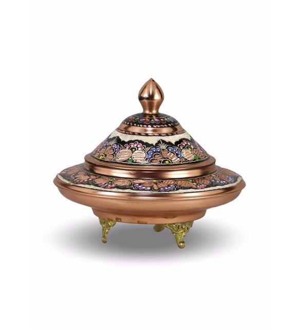 MORYA Bakır Şekerlik Gül Çiçek Topuz Ayaklı Orta Boy