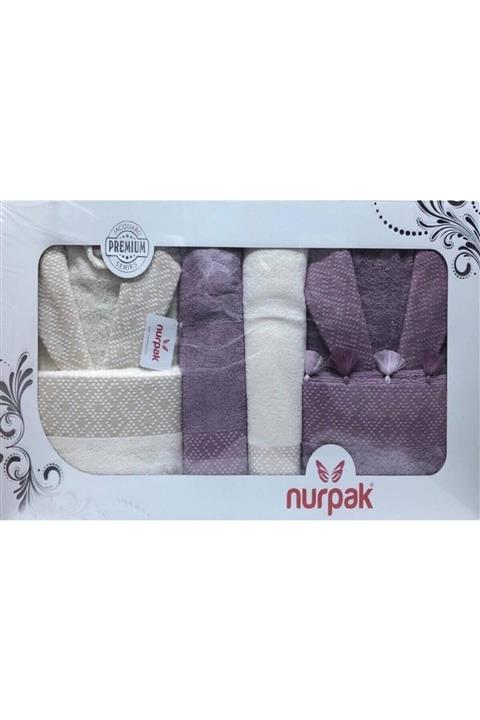 Nurpak Safir Püsküllü Aile Bornoz Seti - 8 Parça