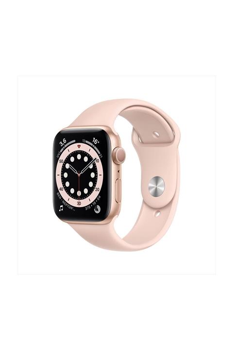 Apple Watch Series 6 Gps 44 Mm Altın Rengi Alüminyum Kasa Ve Kum Pembesi Spor Kordon