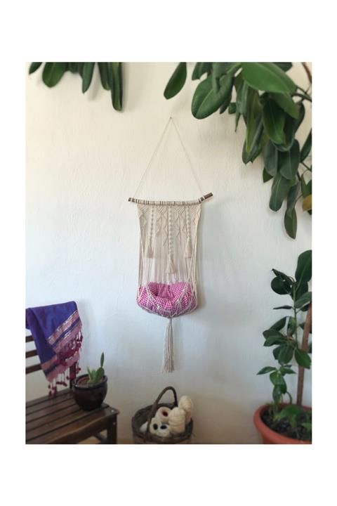 1Fikirseli Patilife Modern Makrome Kedi Salıncağı Pembe Kareli