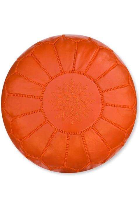Marakeş Pazarı Turuncu Elyapımı Deri Puf