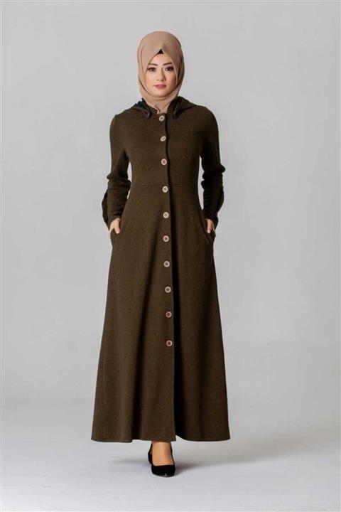 BURCU TESETTÜR Düğme Detay Kapşonlu Ferace