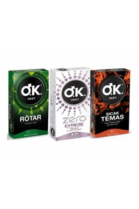 Okey Prezervatif Rötar 10 Lu + Zero Extreme 10 Lu + Sıcak Temas 10 Lu