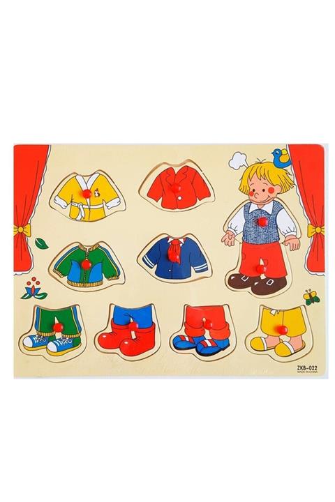 Çağrı Ahşap Tutmalı Eğitici Sevimli Elbise Giydirme Yapboz Puzzle Okul Öncesi Eğitici Bultak Puzzle