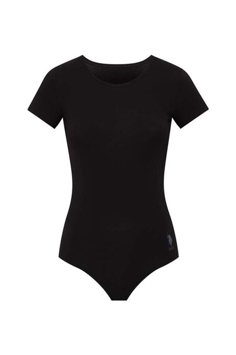 U.S. Polo Assn. Kadın Siyah Kısa Kollu Çıtçıtlı Body