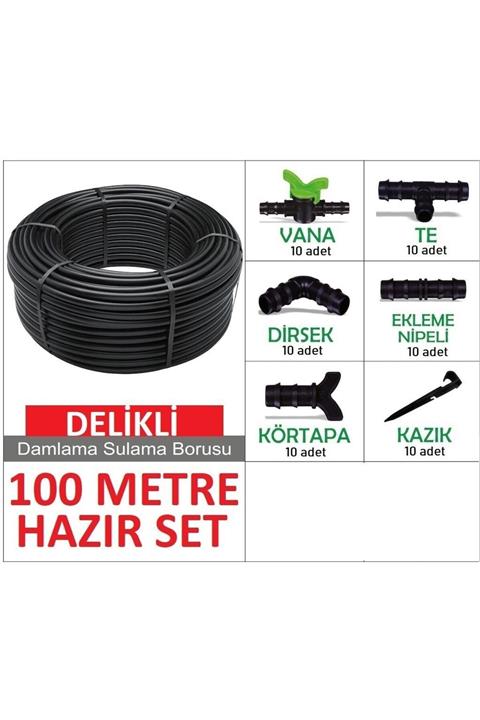 Edoplast 100 Metre 70cm Aralıklı Kendinden Delikli Damla Sulama Sistemi Damlama Borusu Hortumu Bahçe Seti
