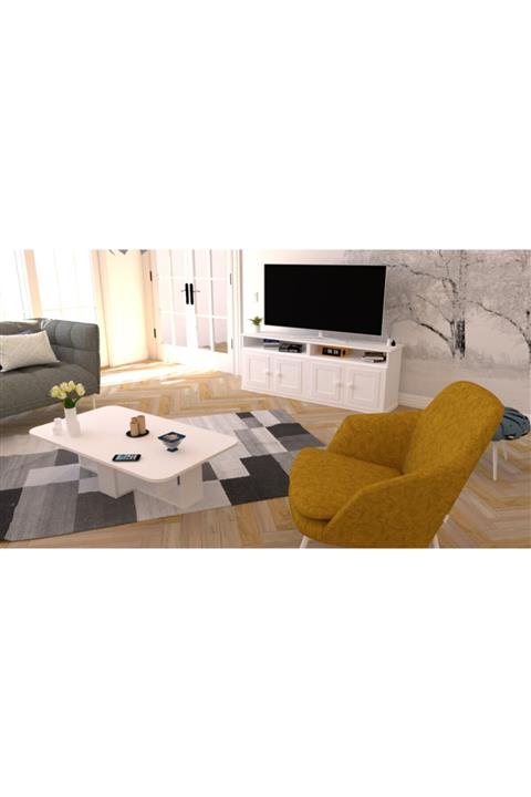 KZNHOME Nilüfer Mdf Tv Ünitesi ve Orta Sehpa Takımı Beyaz