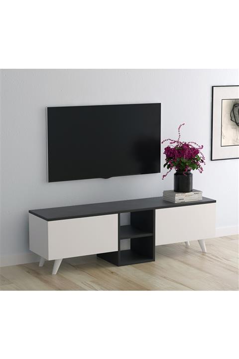 Platinreyon Ece Tv Ünitesi 140 Cm Dekoratif Raflı Tv Ünitesi Tv Sehpası Antrasit