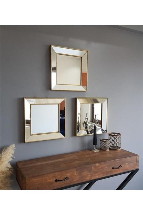 Platin 3 Lü Dekoratif Duvar Salon Ofis Çerçeveli Ayna