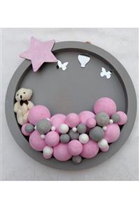 nazcustomdesign Pembe Ve Gri Renk Ahşap Bebek Odası Kapı Süsü