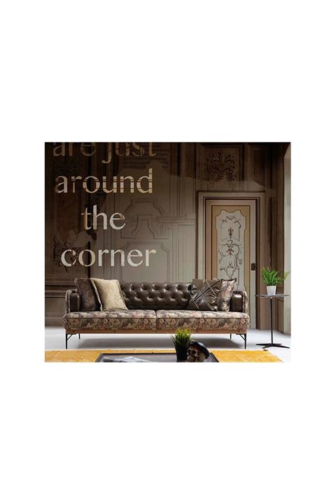 Engince Mobilya Yucen Green Üçlü Koltuk Desenli