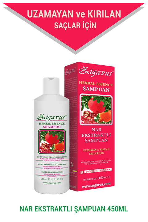 Zigavus Uzamayan ve Kırılan Saçlar için Nar Ekstraktlı Şampuan (Hızlı Uzama) 450ml  8699349130077