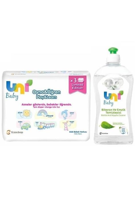 Uni Baby Alkol Ve Paraben Içermeyen Islak Havlu 3'lü Biberon Emzik Temizleyici 500 ml