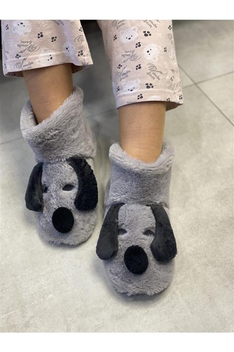 HEYBECİ ÇANTA Kadın Gri Köpek Modelli Panduf